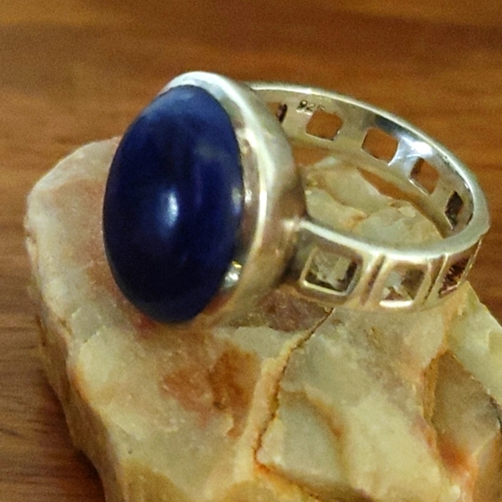 Lapis Lazuli Cabochon in Sterling Ring Size 8.75